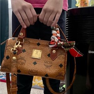 ‼️PRICE DROP🔥TODAY $275‼️MCM Cognac Visetos Coated Canvas Mini Boston Crossbody